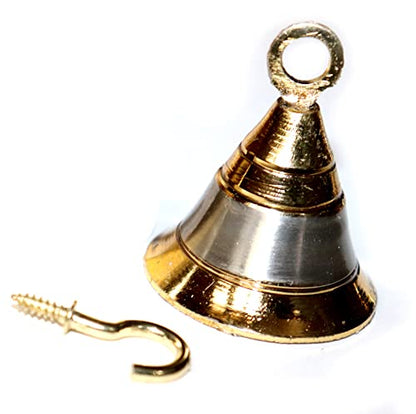 Brass Pooja Bells with J Hook - 2 Inch Hanging Wall Ornaments, Silver & Gold (12) - Christmas Decor