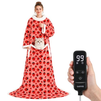 Garvee Wearable Heated Blanket with Sleeves & Foot Pocket - Strawberry Print