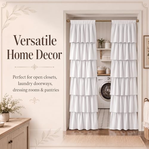 Ruffled Closet Curtain Panel Set - 42 x 80 Inches for Open Closet, Dorm Room