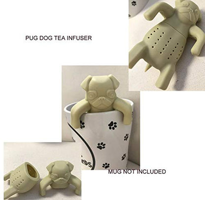 ArtiWare SET of 2 black & tan Dog Pug Shape Tea Infusers Loose Leaf Strainer Herbal & Fruit Tea Filter Diffuser Food Grade Silicone Add fun to tea time