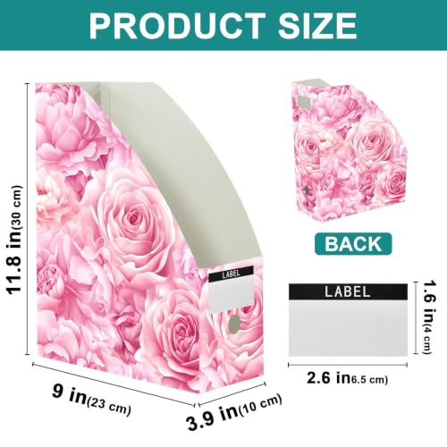 Pack of 3 Pink Rose Peony Magazine File Holders Water-Resistant PP Office Organizer