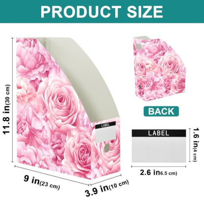 Pack of 3 Pink Rose Peony Magazine File Holders Water-Resistant PP Office Organizer