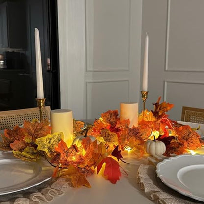48FT Fall Leaf Garland with Lights - 8 Pack Autumn Decor for Halloween Thanksgiving