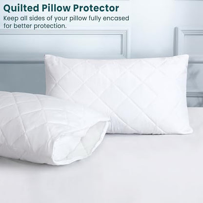 White King Waterproof Quilted Pillow Protectors Set with Zippered Encasements