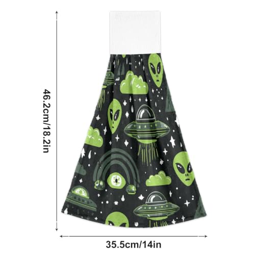 Alien UFO Green Hanging Kitchen Towels - Pack of 2 Dish & Hand Towels