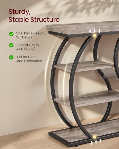 VASAGLE 39.4-Inch Narrow Entryway Console Table - 5-Tier Curved Sofa Table, Heather Greige + Matte Black