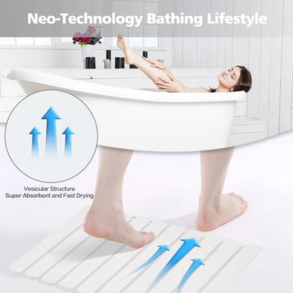 White Foldable Diatomaceous Bath Mat 23.6x15.4 Inches, 2-Pack