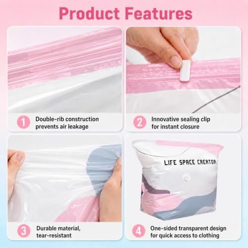 Medium Vacuum Storage Bags for Clothes & Bedding - No Pump Needed, Press & Seal, Airtight Closet Organizer