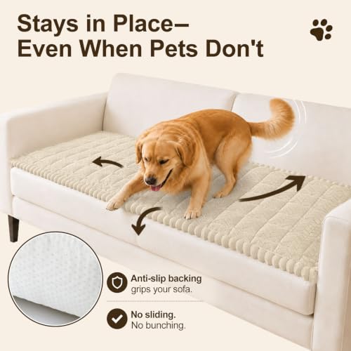 DecorUhome Non-Slip Plush Couch Cover for Dogs Beige 27.6x59 Inches