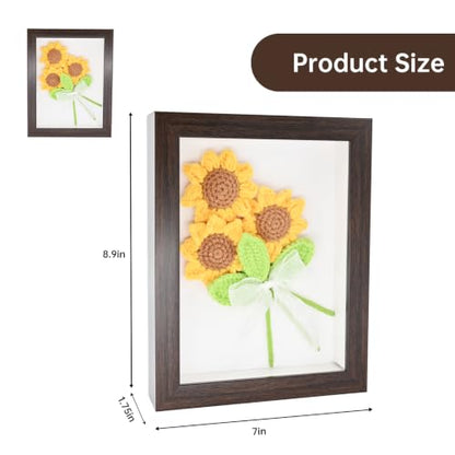 Walnut Crochet Sunflower Shadow Box Frame - Farmhouse Decor, 6x8