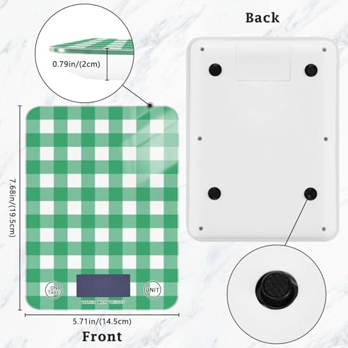 QwThum Food Scale Kitchen Digital Scale Food Ounces and Grams Dieting Baking Cooking Waterproof Glass Panels LCD Display,4 Units Scale Tare Function Gingham Green