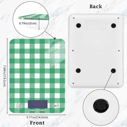 QwThum Food Scale Kitchen Digital Scale Food Ounces and Grams Dieting Baking Cooking Waterproof Glass Panels LCD Display,4 Units Scale Tare Function Gingham Green
