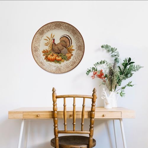 Wild Turkey Decorative Plates Thanksgiving Pumpkin Fall Harvest Wall Dish - Round 10 Inch PE--7