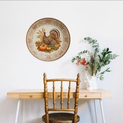 Wild Turkey Decorative Plates Thanksgiving Pumpkin Fall Harvest Wall Dish - Round 10 Inch PE--7
