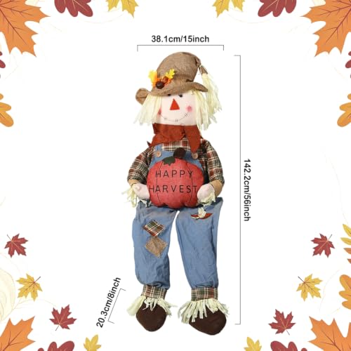 56-Inch Fall Harvest Sitting Scarecrow Decor for Autumn and Thanksgiving