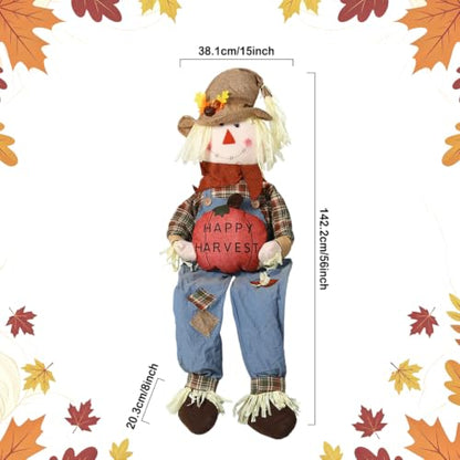 56-Inch Fall Harvest Sitting Scarecrow Decor for Autumn and Thanksgiving