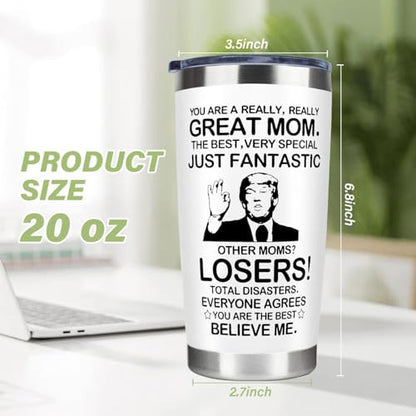 Great Mom 20 OZ Stainless Steel Tumbler Mug - White, Leakproof & Travel Friendly