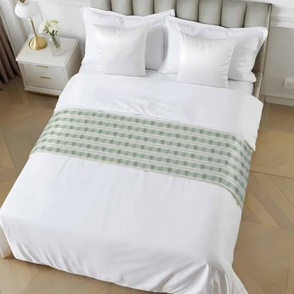 Sage Green Bed Runners for Queen Size Bed - Tropical Botanical Decor with Variation 83x20 inches