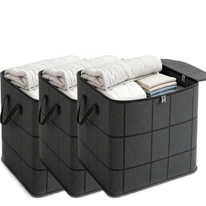 Large Capacity Foldable Storage Bags - Heavy Duty Moving & Closet Organizer, 3 Pack