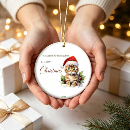 Granddaughter Christmas Ornament V16 - Cute Kitten Santa Holiday Keepsake