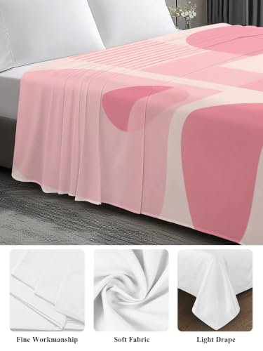 California King Pink Flat Sheet Boho Geometric Microfiber Bedding - Soft & Breathable