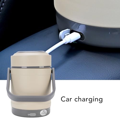 AYNEFY Electric Lunch Box,2L Stainless Steel Portable Electric Food Warmer Bucket Thermal Heat Preservation Pot Thermal Lunch Container for Travel Dorm Office Work (Beige)