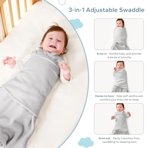 ZIGJOY Sleep Sack Swaddle 1.0 Tog Baby Wearable Blanket 100% Cotton Adjustable Silent Transition Swaddle Blanket, 6-12 Months, Ocean