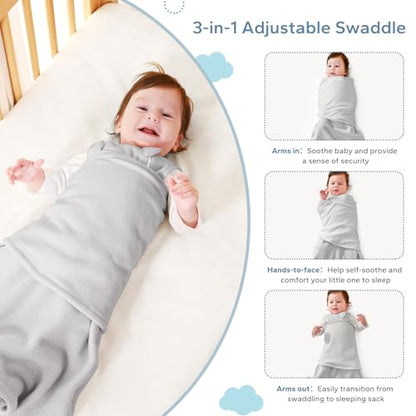 ZIGJOY Sleep Sack Swaddle 1.0 Tog Baby Wearable Blanket 100% Cotton Adjustable Silent Transition Swaddle Blanket, 6-12 Months, Ocean