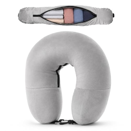 Adjustable Travel Neck Pillow - Fillable Support Cushion with Storage