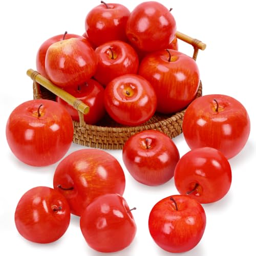 Fake Red Apples Set of 16 for Home Decor and Kitchen Displays