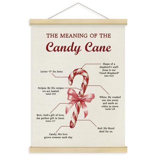 Christian Candy Cane Wall Art Poster - Religious Christmas Decor, 12x16 with Frame - Candy