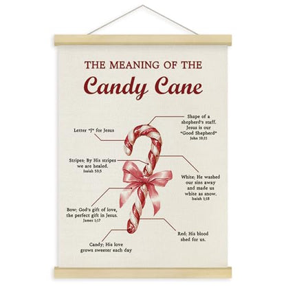Christian Candy Cane Wall Art Poster - Religious Christmas Decor, 12x16 with Frame - Candy