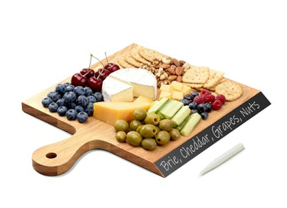 Large Acacia Wood Cutting & Charcuterie Board with Chalkboard Edge - 17x13 Inch Reversible Serving Tray for Meat Cheese Fruits Nuts