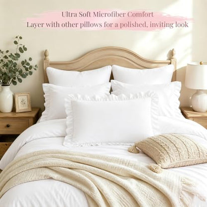 Homiest Ruffle Pillow Cases Set of 2 - White, 20x26 Inches, Microfiber