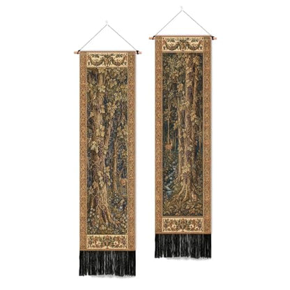 Medieval Tree Wall Tapestry Set - Vintage Long Wall Hanging with Tassels, 2 pcs