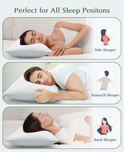 Queen Size Blue Pillows Set of 2 - Hotel Bed Cushions for Sleeping