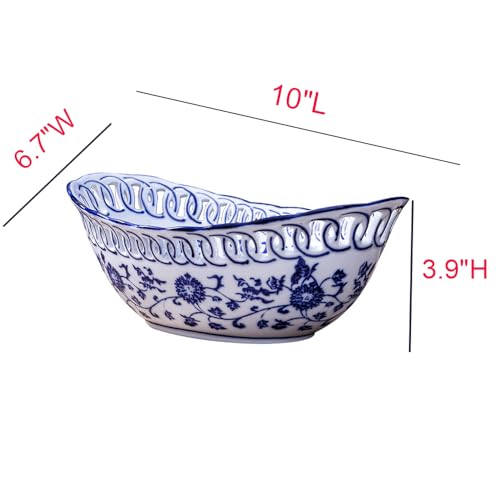 Porcelain Fruit Bowl with Drainage Hollow Design Hand Painted Floral Decor