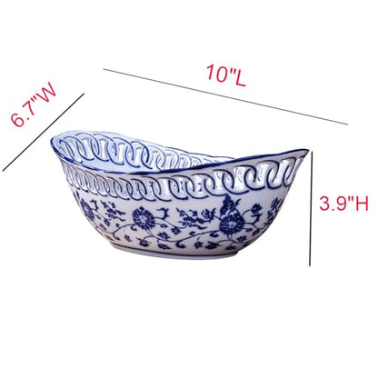 Porcelain Fruit Bowl with Drainage Hollow Design Hand Painted Floral Decor