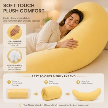 Blue Moon Shaped Oversized Body Pillow - C Shaped Hugging Pillow for Sleep & Relaxation