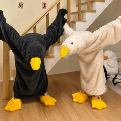 White Oversized Wearable Goose Blanket Hoodie Onesie - X-Large