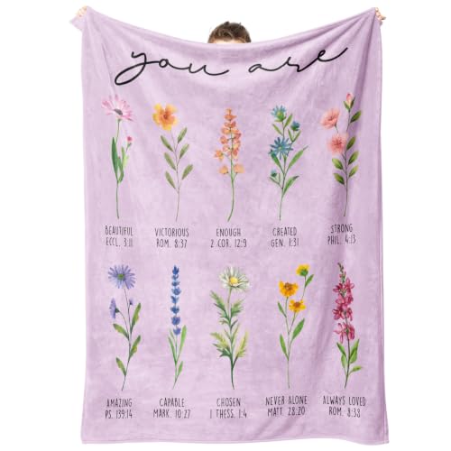 Christian Blanket for Women - Floral Design & Uplifting Scripture, 50x60 Inches, Purple