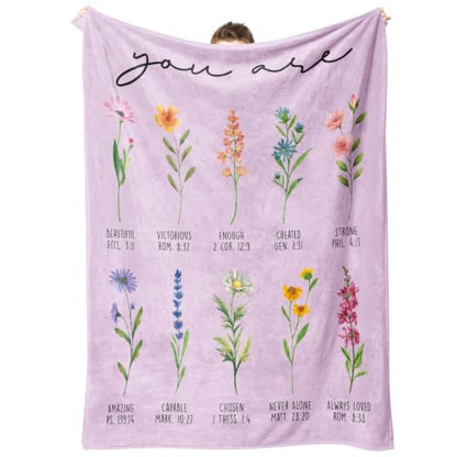 Christian Blanket for Women - Floral Design & Uplifting Scripture, 50x60 Inches, Purple