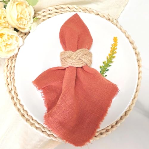 48 Yute Rustic Napkin Ring Set - Farmhouse Burlap Table Decor