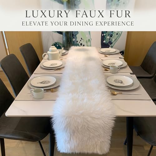 White Faux Fur Table Runner 12x60 Inch Christmas Holiday Decor - Cozy & Elegant