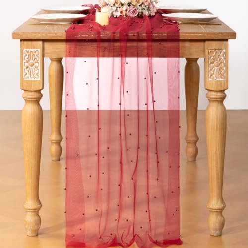 DeZerlor Red Pearl Table Runner for Christmas Party Decor - 1 Pack