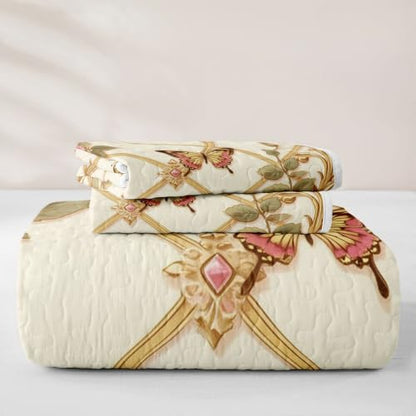 Erosebridal Rose Quilt King - Gold, Large Bed Size, All-Season Lightweight Bedding