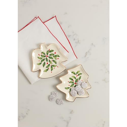 Lenox Christmas Tree Plate Party Plate Holiday Decor Ivory Porcelain Gold Accents