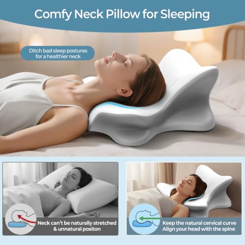 White & Grey Cervical Neck Pillow for Pain Relief, Ergonomic Memory Foam Wedge