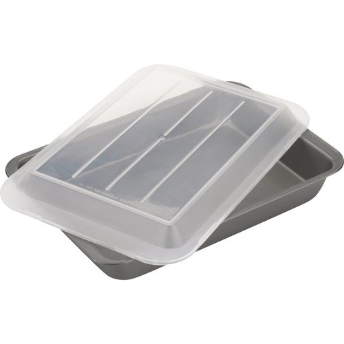 GoodCook Nonstick Steel Oblong Pan with Lid - 9" x 13" - Durable Gray Design