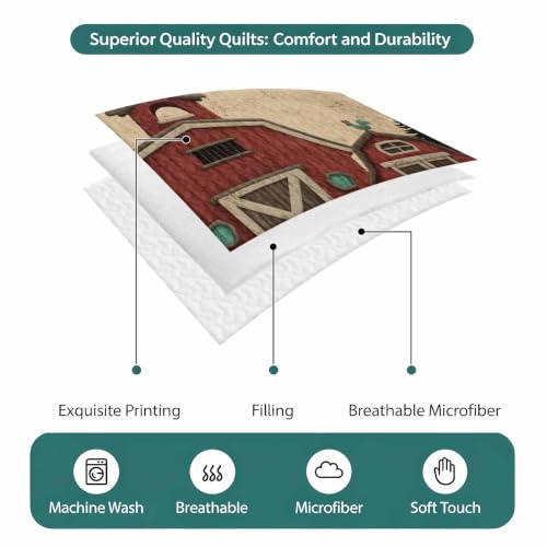 Brown Full Quilt Bedding Set with 2 Pillow Shams - Farmhouse Windmill Design